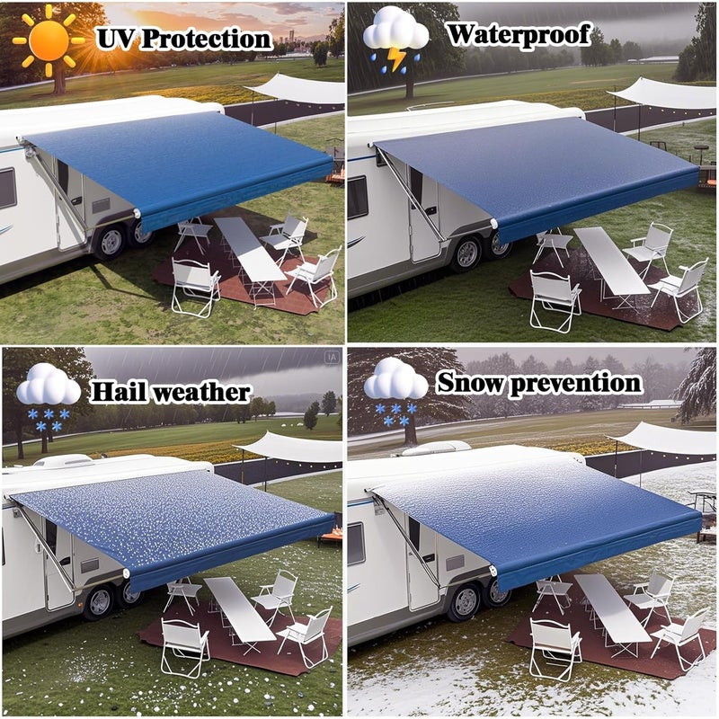 CYLAND استبدال قماش مظلة RV، استبدال مظلة متحركة للمقطورة للمركبات المنزلية، مظلة RV خارجية مقاومة للعوامل الجوية بوزن 18.5 أونصة 11' (قماش 10'2") أزرق متدرج - Image 3
